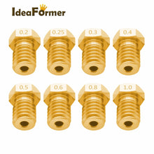 V6 Brass Nozzle Set – 5/10pcs (M6 Thread, 0.2–1.0mm) for 1.75mm Filament | Compatible with V5/V6 Hotends | Printin3D.co