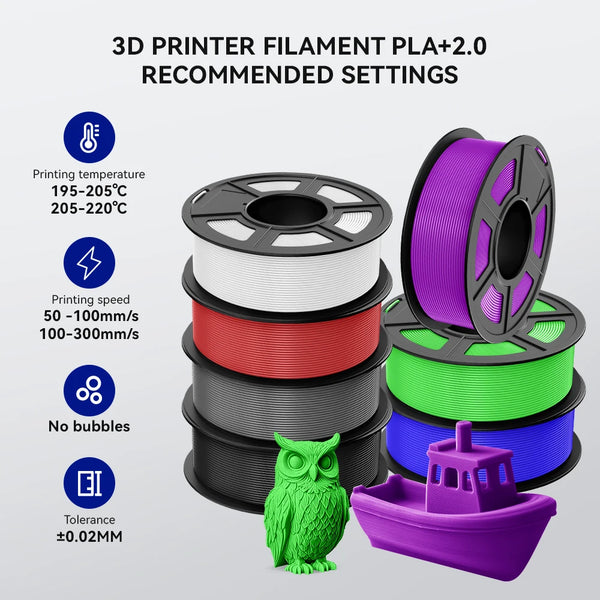 10-Roll Multicolor PLA+ / PLA / PETG Filament Bundle – 1.75mm | No-Bubble FDM Filament | Printin3D.co