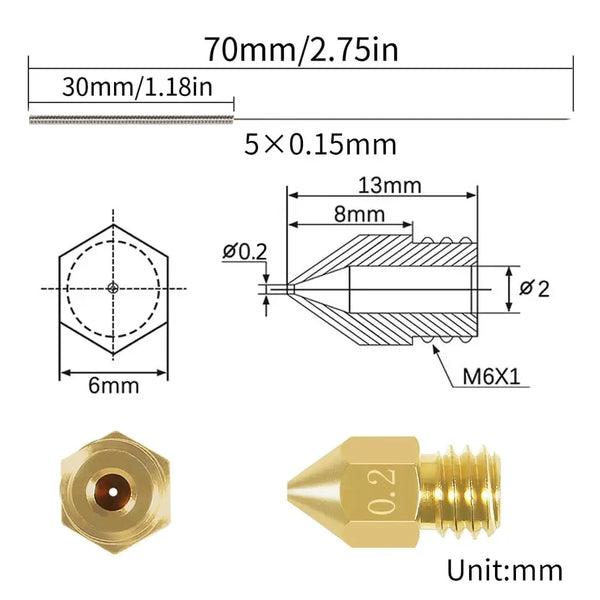 0.2mm MK8 Nozzle – 10PCS Precision Brass Nozzles for Ender 3/5, CR-10 Series | Printin3D.co