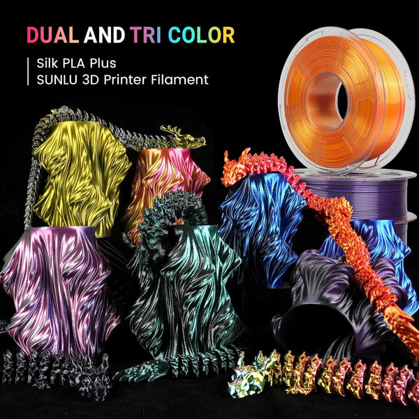 Silk PLA+ Filament – 5-Roll Bundle (1.75mm, 1.1KG Each) | Dual & Triple Rainbow Colors | Printin3D.co