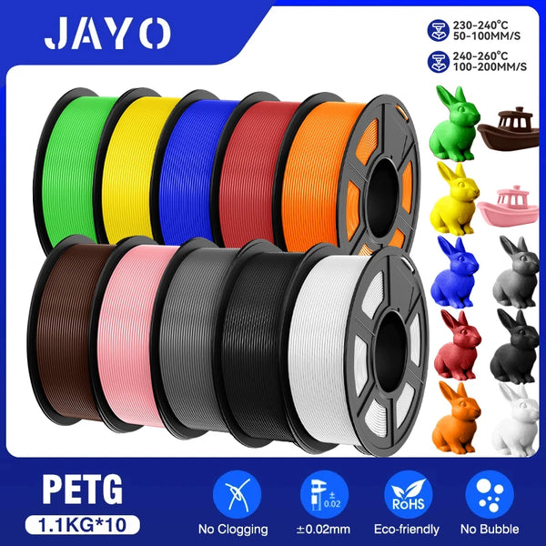 10-Roll PETG Filament Bundle – 1.75mm | Bubble-Free, Multi-Color 3D Printing | 1.1KG Each | Printin3D.co