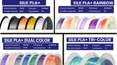 Silk PLA+ Filament – 5-Roll Bundle (1.75mm, 1.1KG Each) | Dual & Triple Rainbow Colors | Printin3D.co