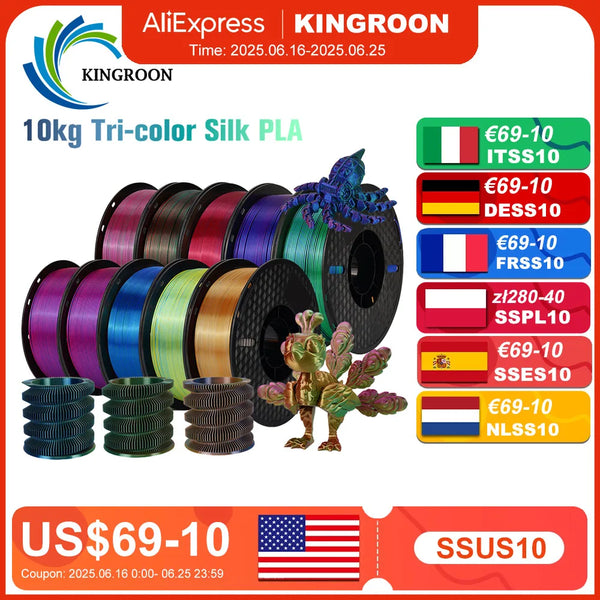 Silk Tricolor PLA Filament – 1.75mm | Multicolor 3D Printing Material | Printin3D.co