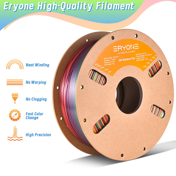 Silk Rainbow PLA Filament – 1KG Spool (1.75mm) | Vibrant Multicolor Gradient | Printin3D.co