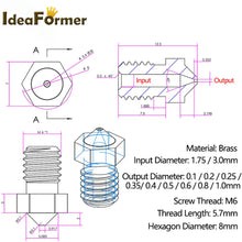V6 Brass Nozzle Set – 5/10pcs (M6 Thread, 0.2–1.0mm) for 1.75mm Filament | Compatible with V5/V6 Hotends | Printin3D.co